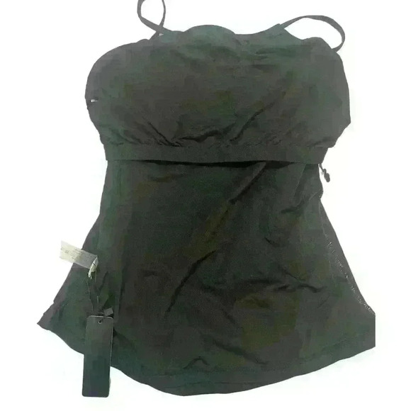 Tempt Me High Neck Adjustable Tunnel Straps Tankini Top Black NWT Size S - Picture 5 of 7